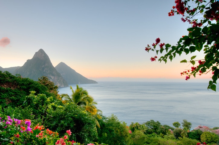 St Lucias Twin Pitons at Sunrise